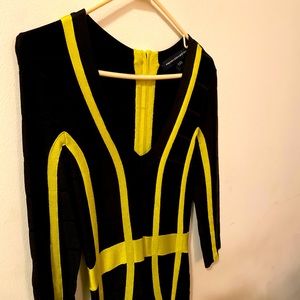 French Connection black and yellow bodycon dress.
